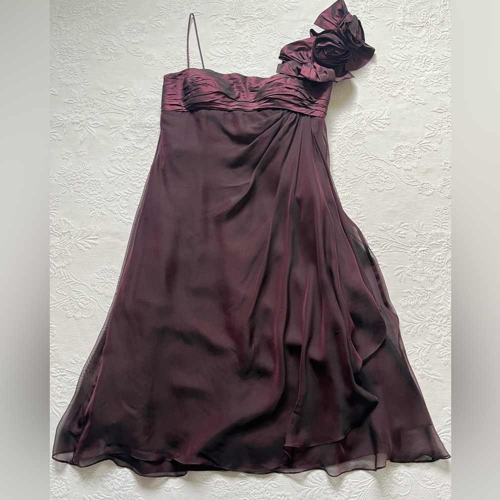 Rickie Freeman For Teri Jon Burgundy Silk Midi Empire Waist Evening Dress 8 Y2K